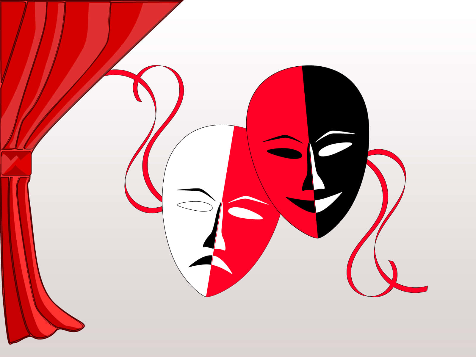 Two Theatre Masks On A Red Curtain