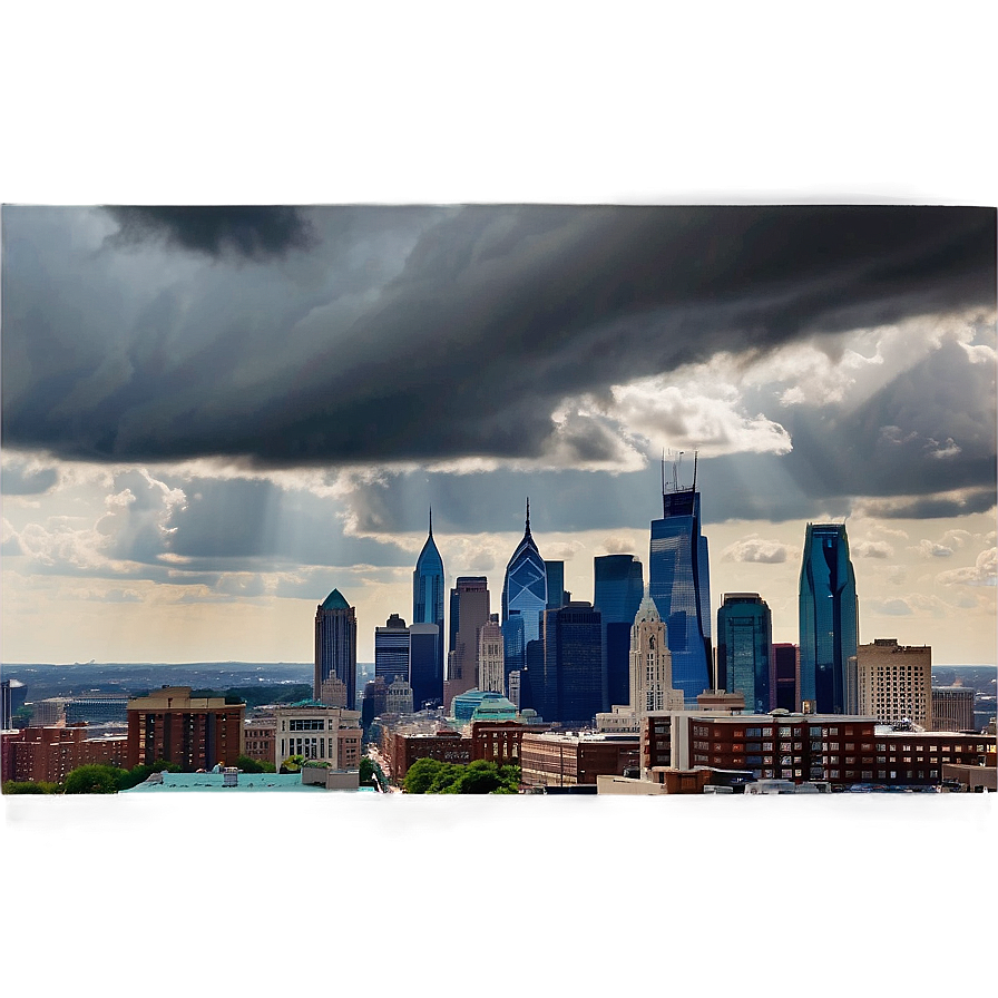 Dramatic Clouds Over Philadelphia Skyline Png Dvh PNG