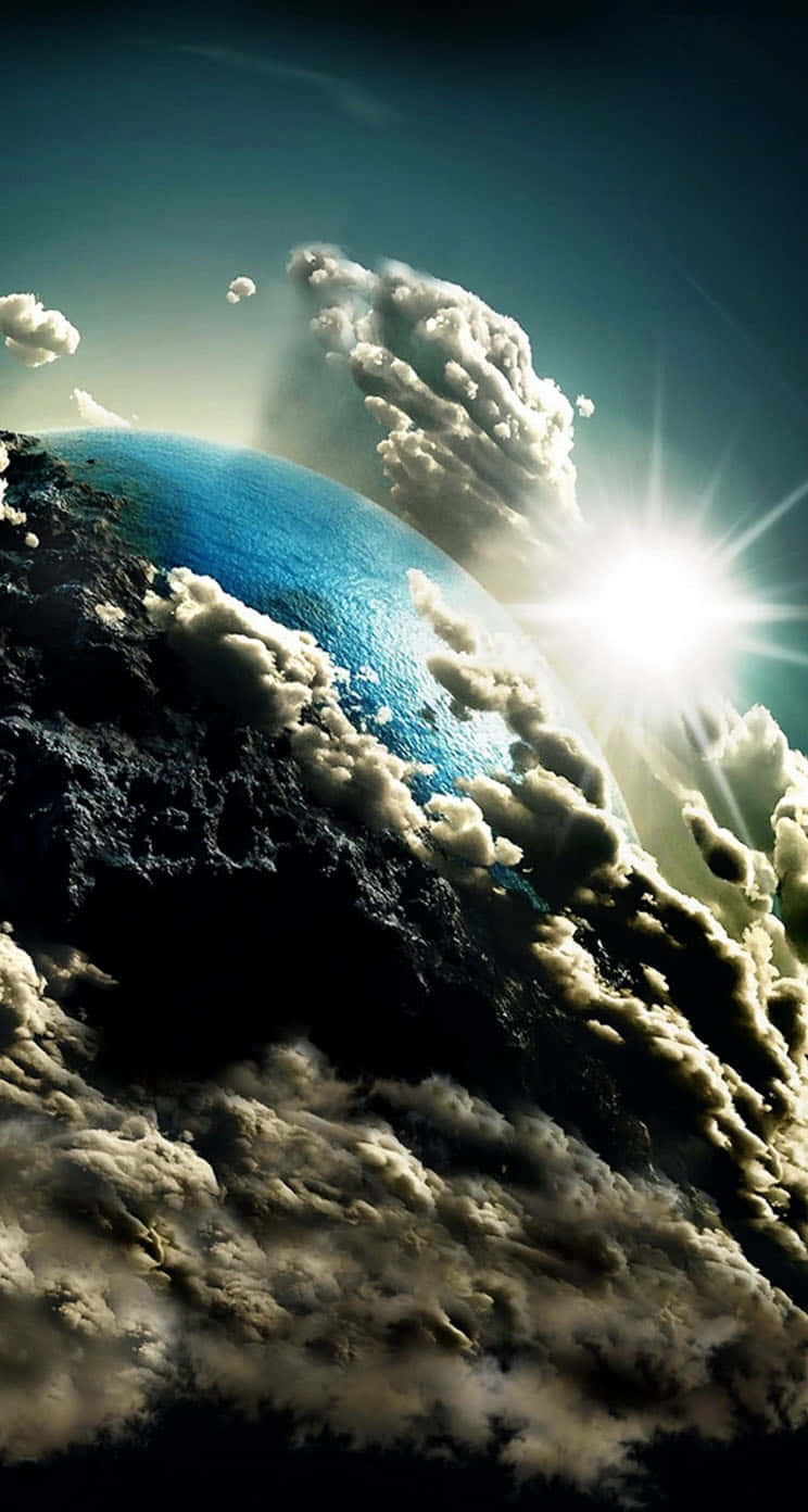 Dramatic_ Earth_ View_with_ Clouds_and_ Sunburst Wallpaper