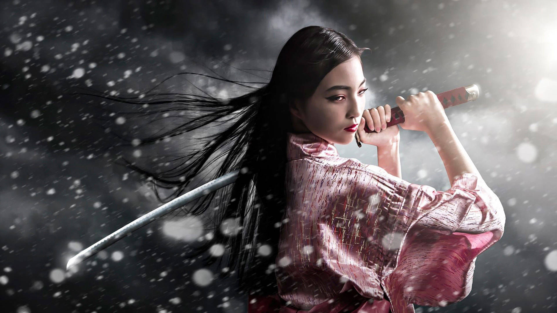 Dramatic Japanese Girl With Sword Wallpaper