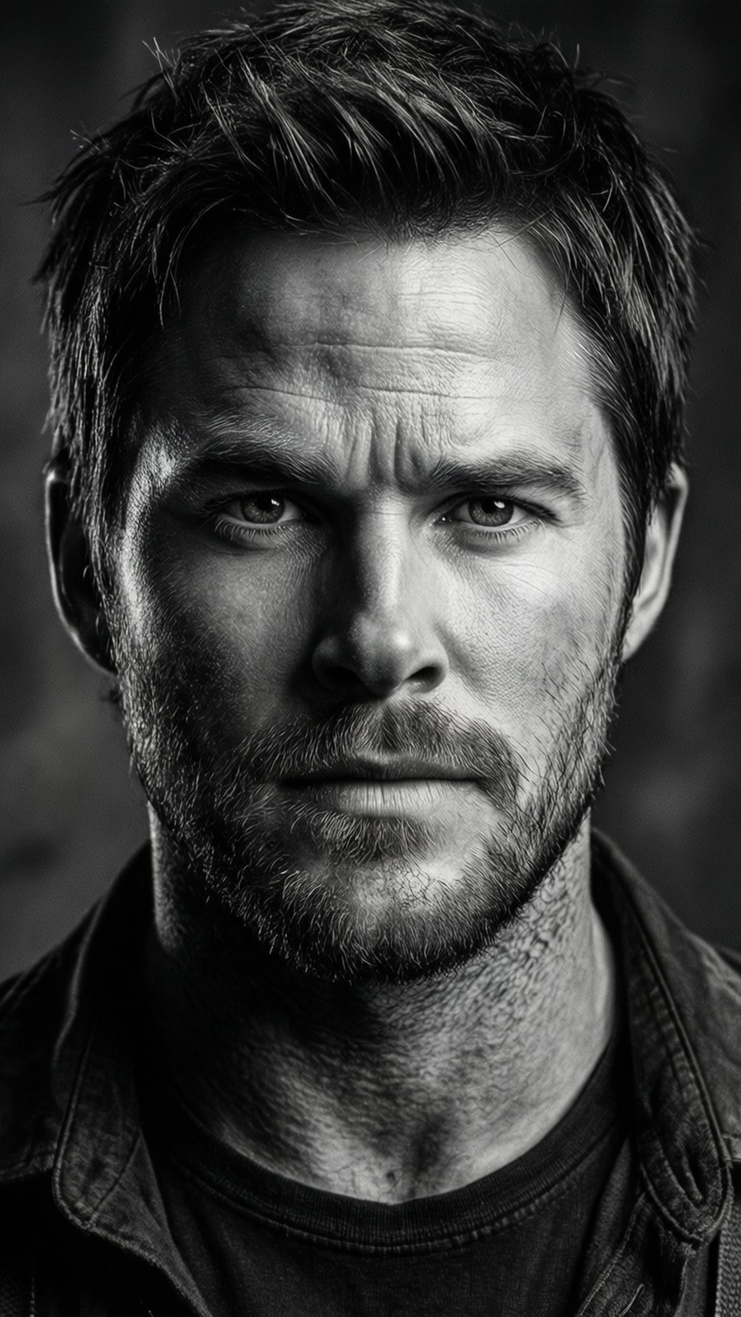 Monocromático Dramático Papéis de Parede — Retrato impressionante em preto e branco de Chris Pratt com iluminação dramática
