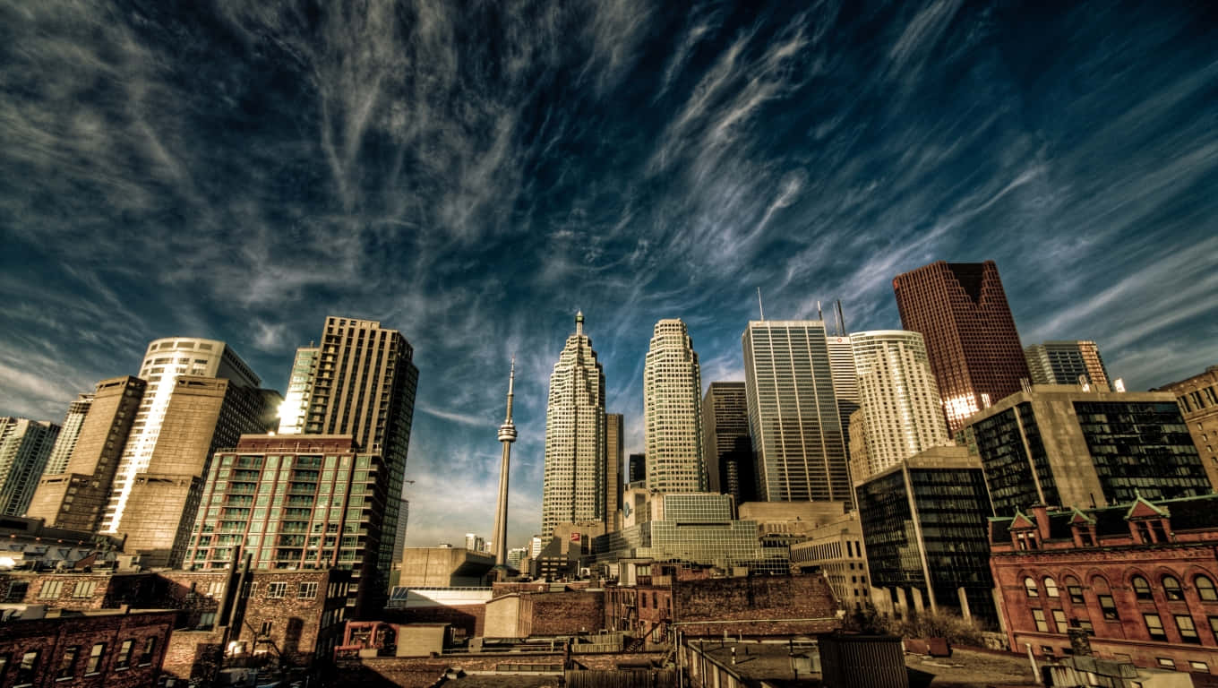 Dramatic Skyline Toronto Dusk Wallpaper