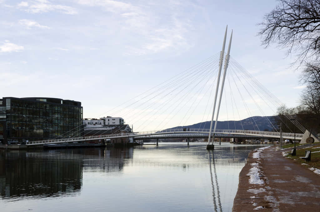 Drammen City River Viewwith Ypsilon Bridge Wallpaper