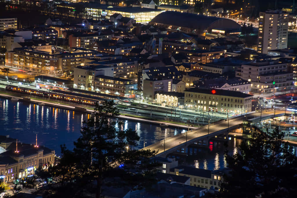 Drammen Nighttime Cityscape Wallpaper