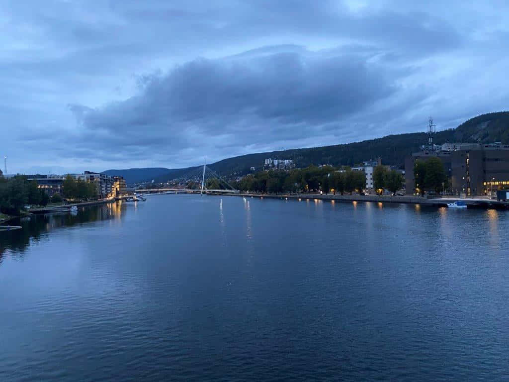 Drammen River Dusk View Wallpaper