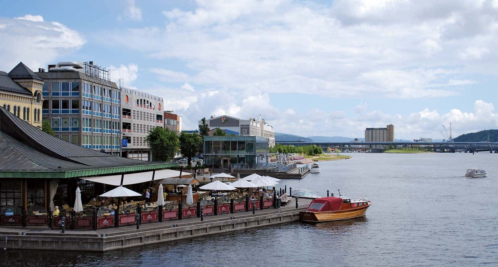 Download Drammen Riverfront Diningand Boating Wallpaper | Wallpapers.com