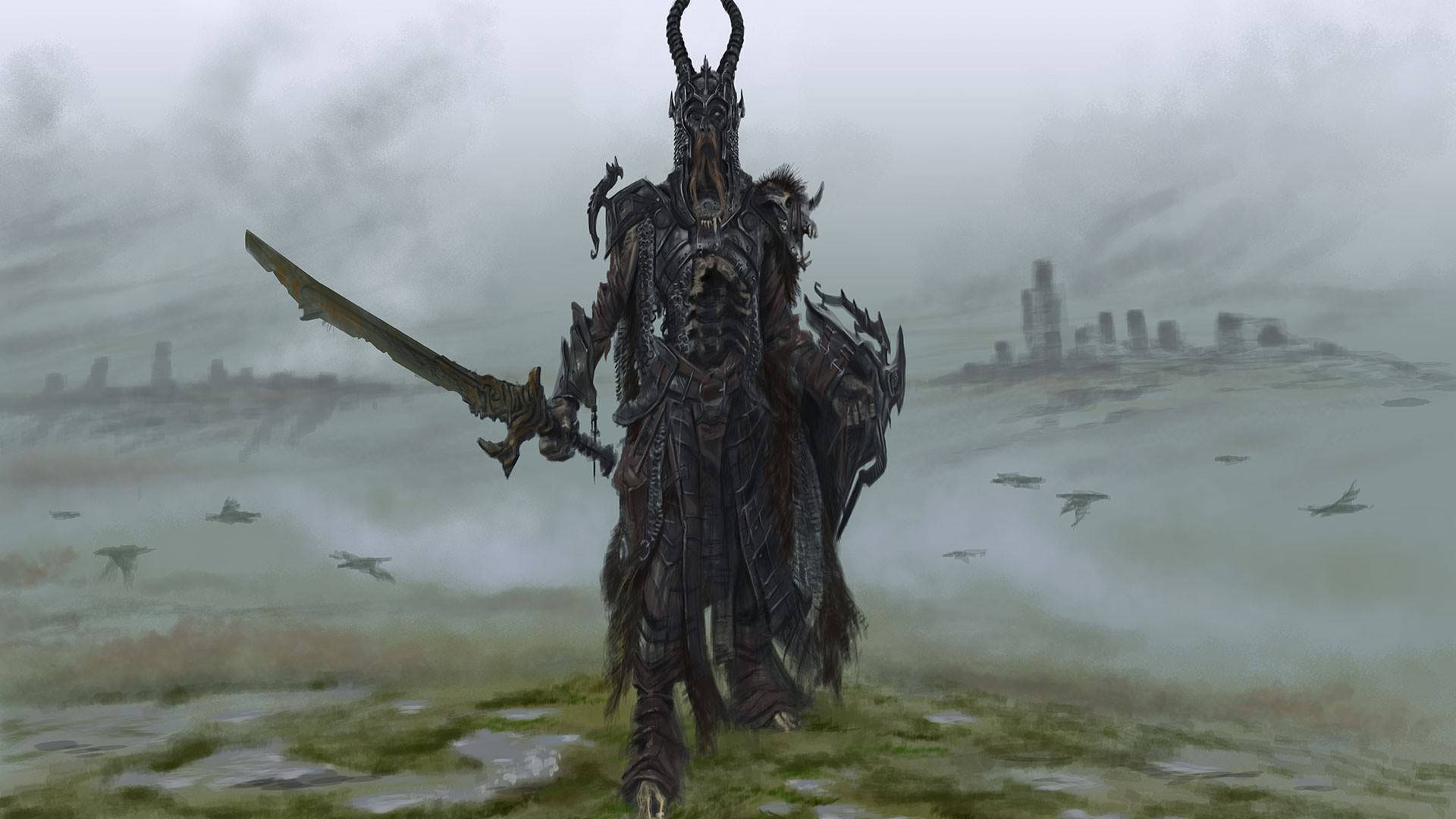 Standing over the bodies of his enemies, the Draugr Deathlord is a formidable force in The Lord Of The Rings. Wallpaper