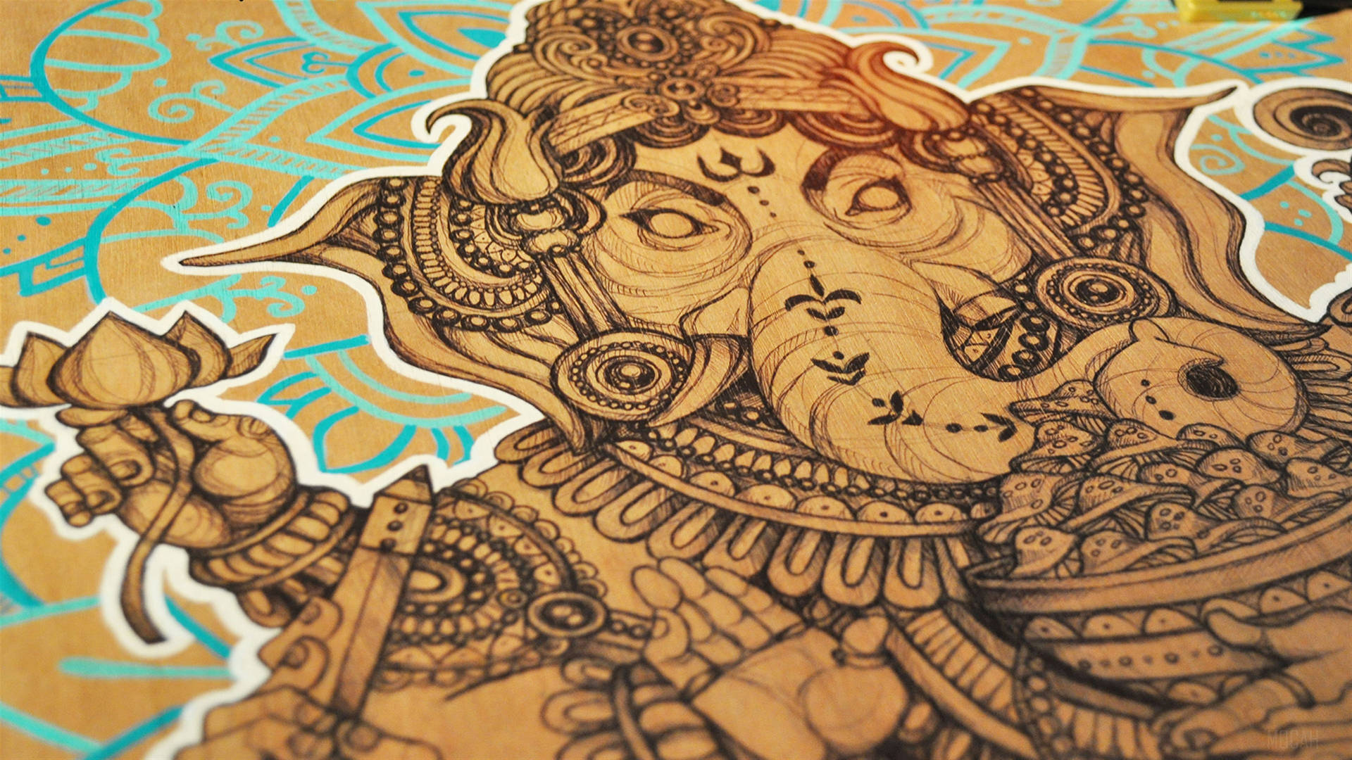 Divine Elegance - Vibrant 4K Illustration of Lord Ganesh Wallpaper