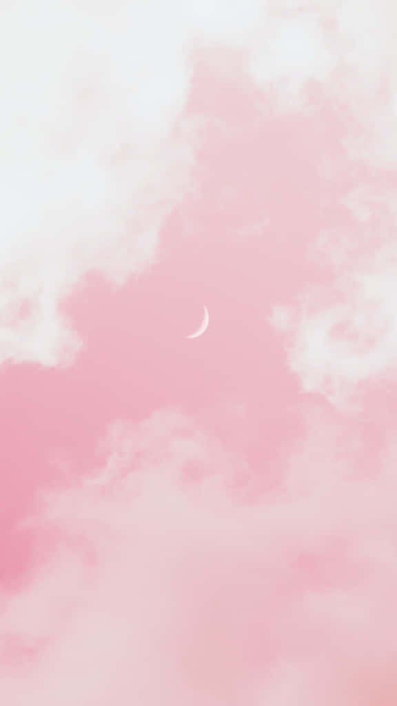 Traumhafteästhetische Rosa Wolken Und Mond Wallpaper
