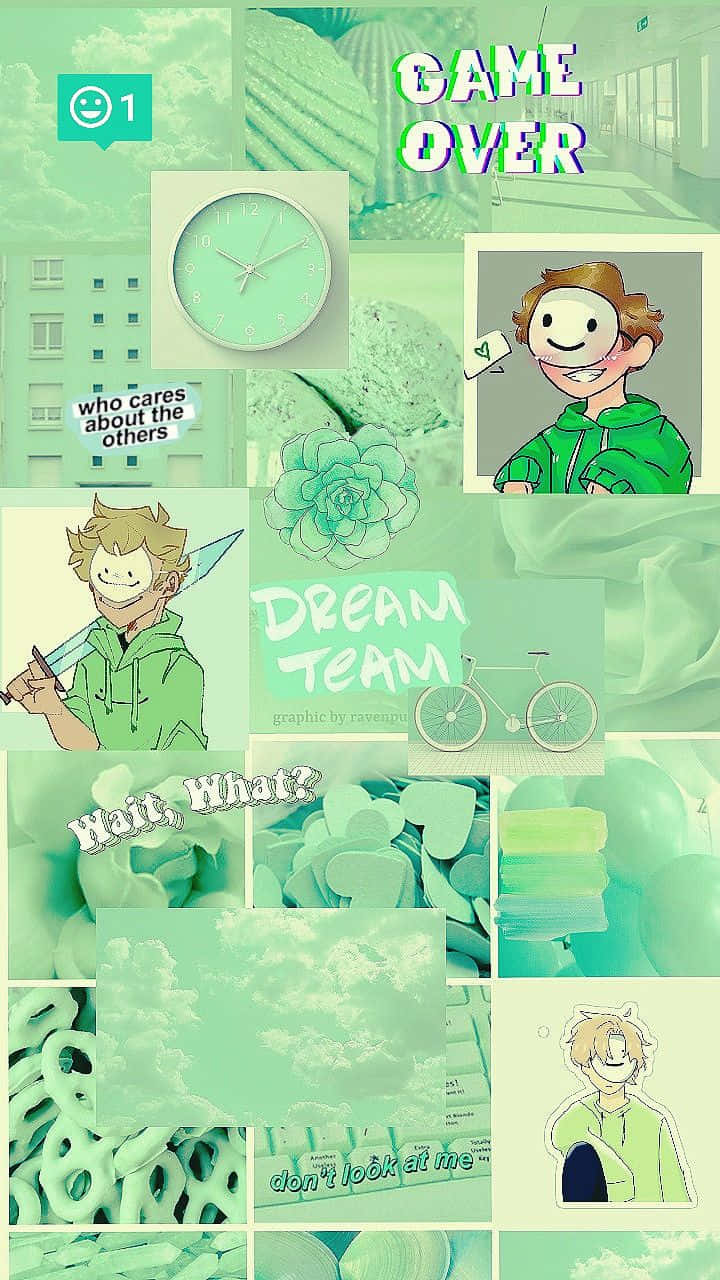 Green Dream Aesthetic Cartoon Collage Wallpaper
