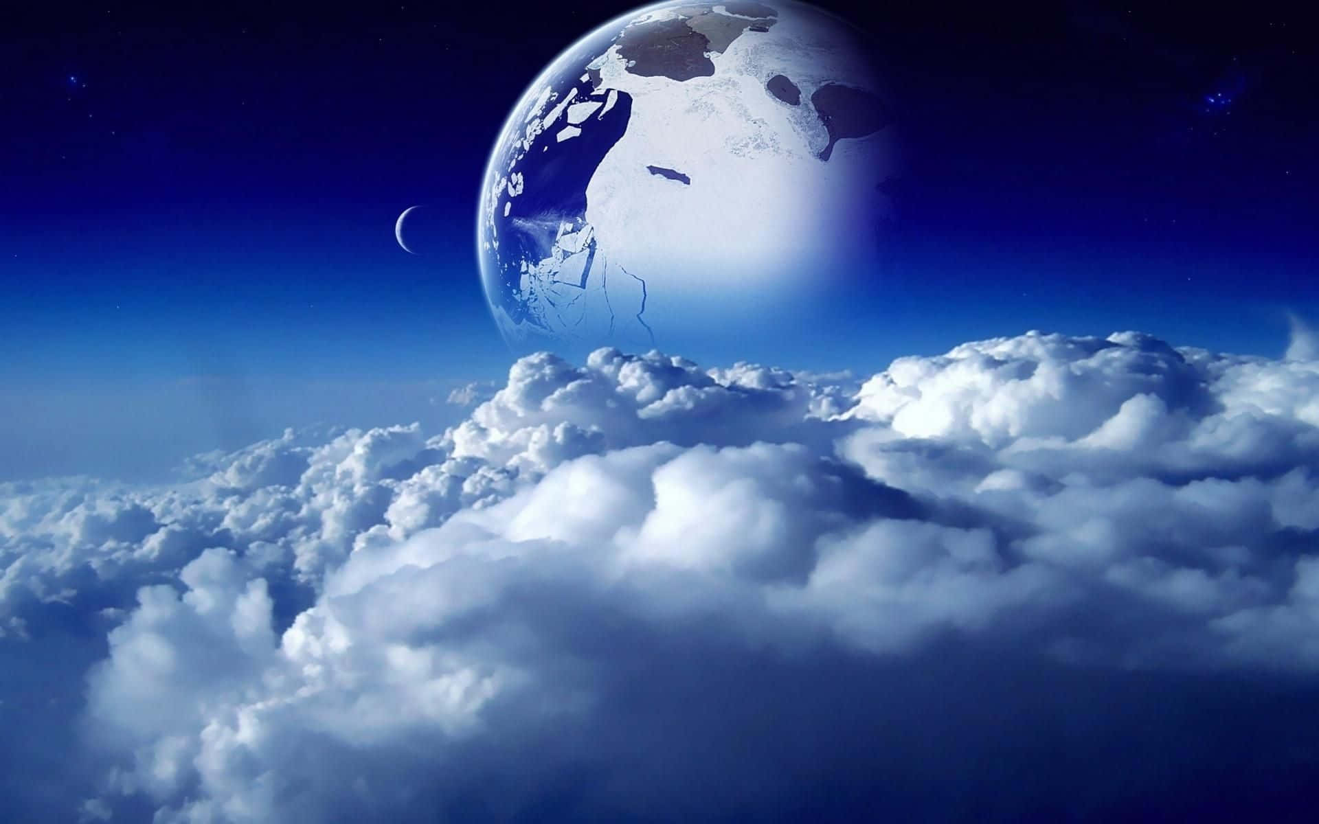 Синее небо без войны. Небо космос. Луна на небе. Синяя Планета. Луна в облаках.