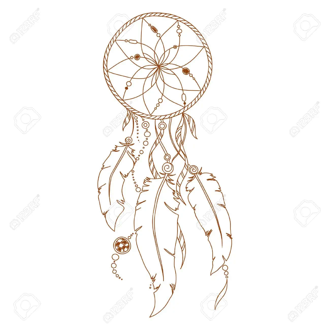 Dream Catcher With Feathers On A White Background