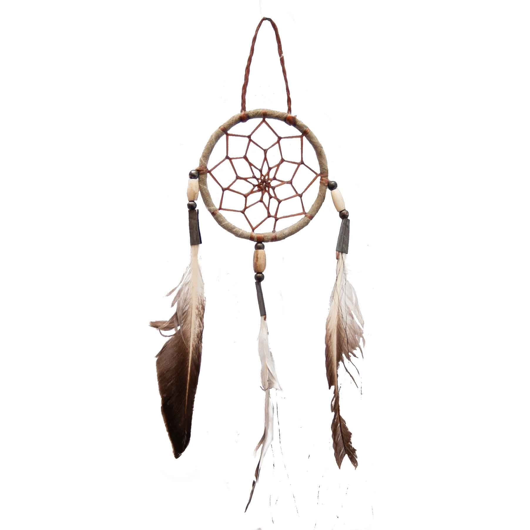 A Dream Catcher With Feathers Hanging On A White Background