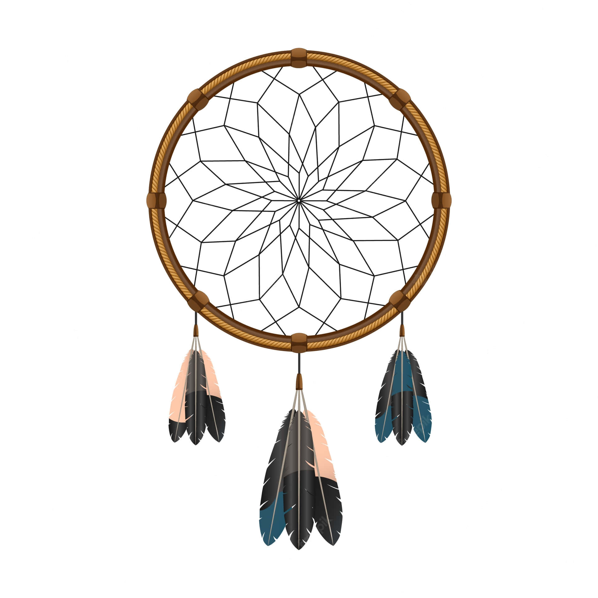 A Dream Catcher With Feathers On A White Background