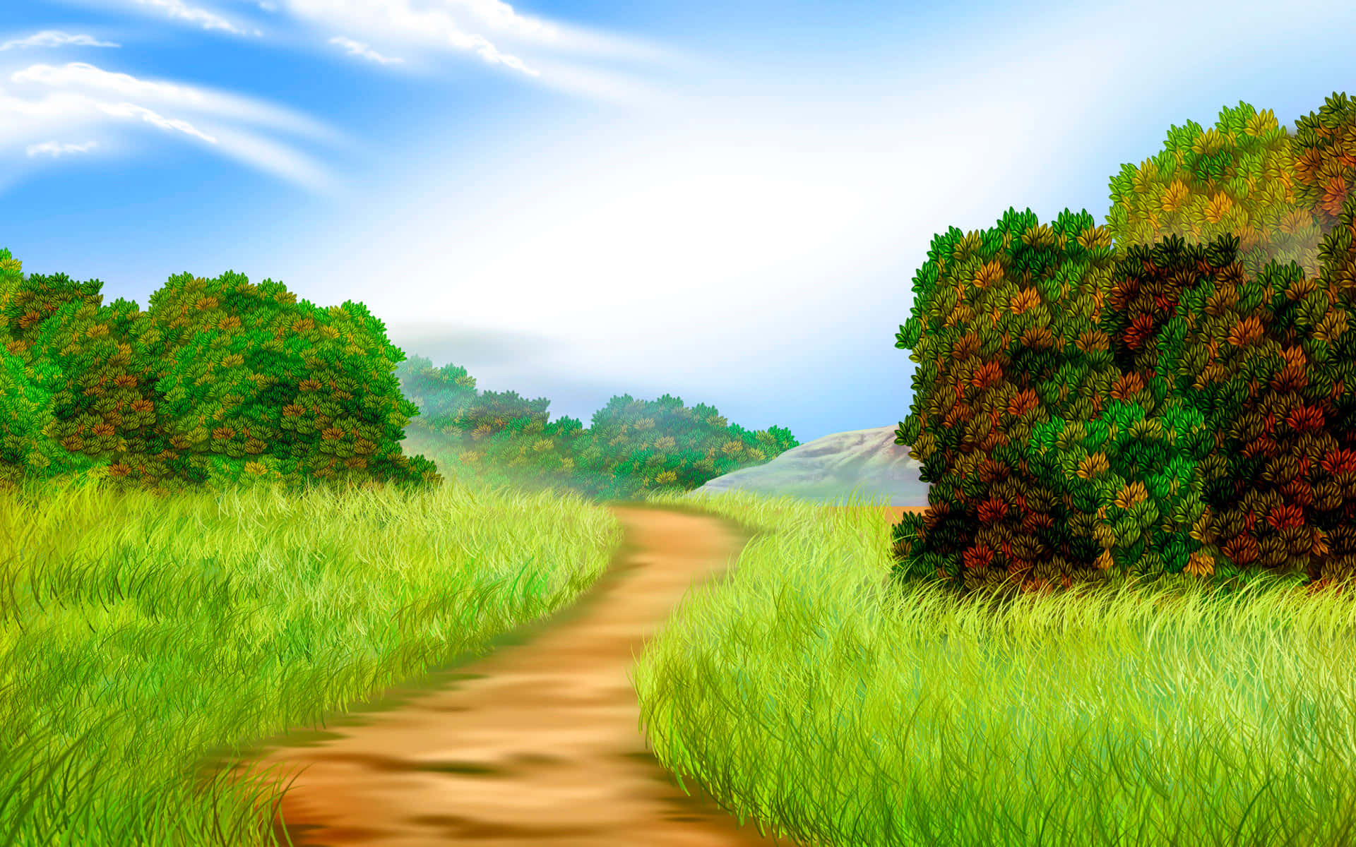 A Painting Of A Path Through The Grass