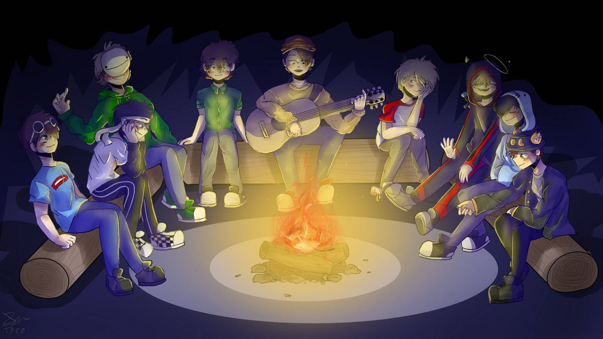 Dream SMP Members Campfire Art Wallpaper