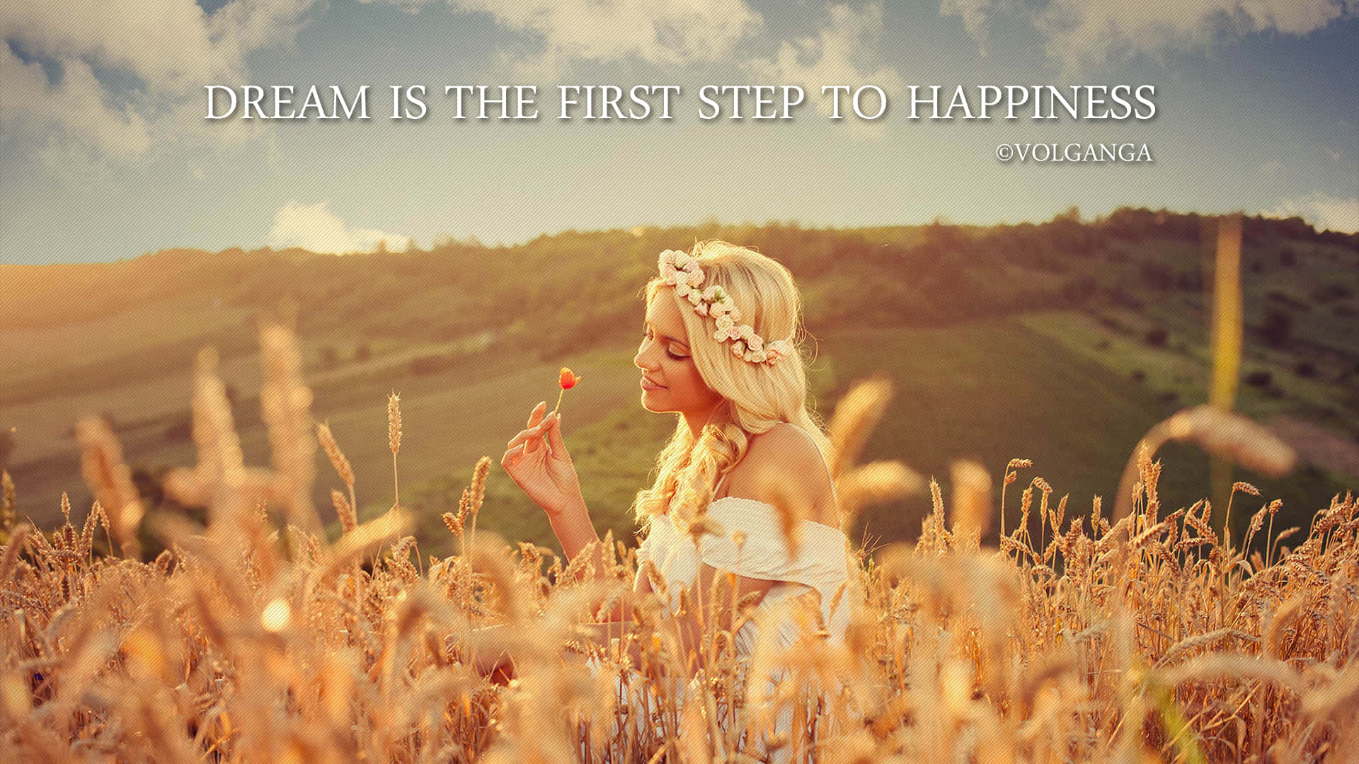 Dream Stepto Happiness Quote Field Wallpaper