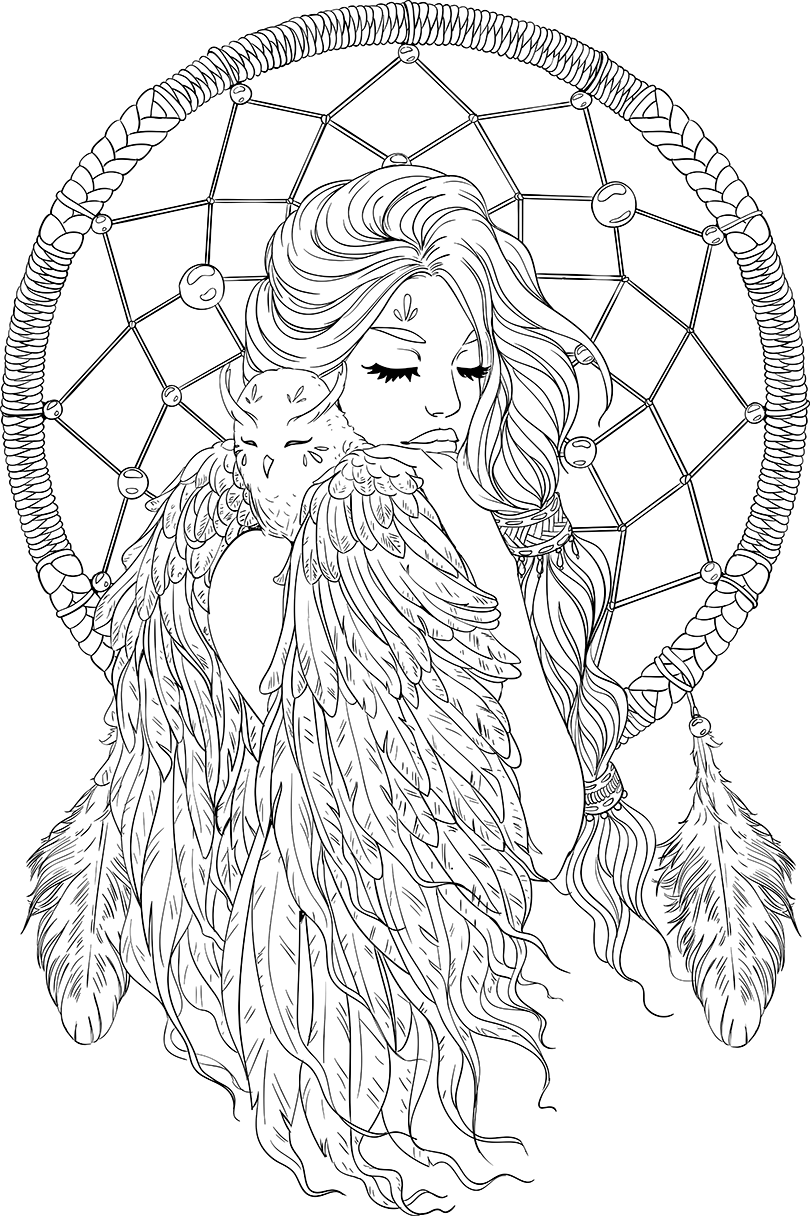 Dreamcatcher Angel Coloring Page PNG