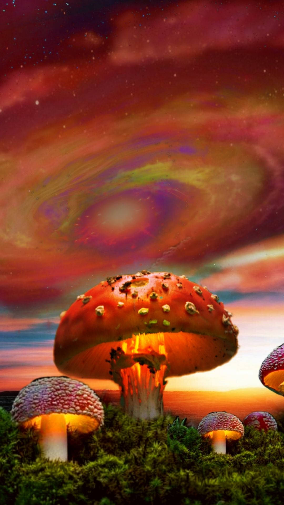 Dreamcore Orange Mushrooms Wallpaper