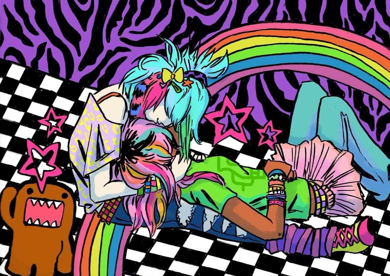 Dreamcore Rainbow Embrace Artwork Wallpaper