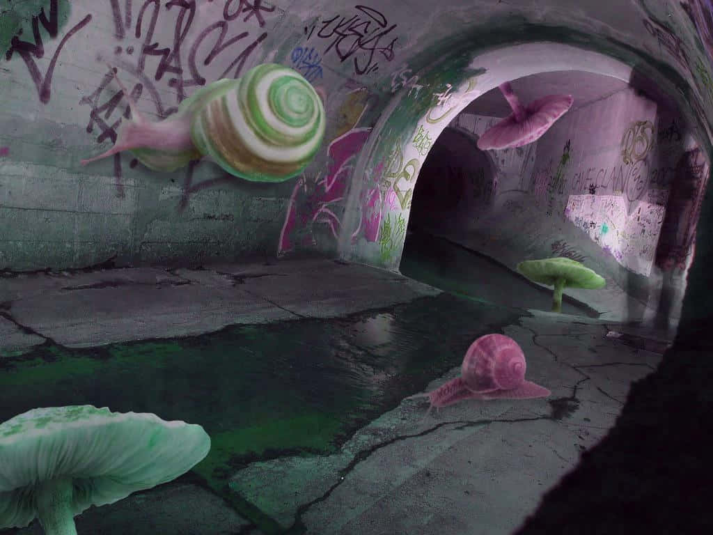 Dreamcore Snailsin Graffiti Tunnel.jpg Wallpaper