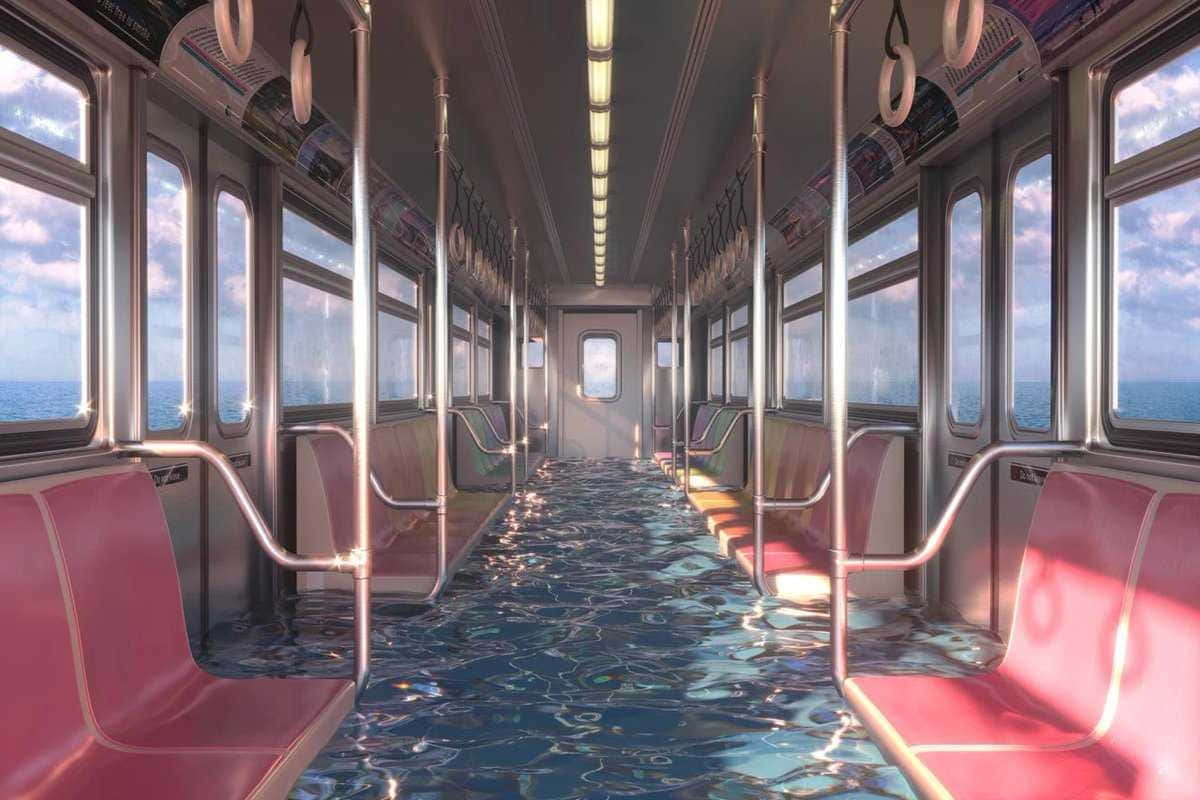 Dreamcore Submerged Train Carriage Wallpaper