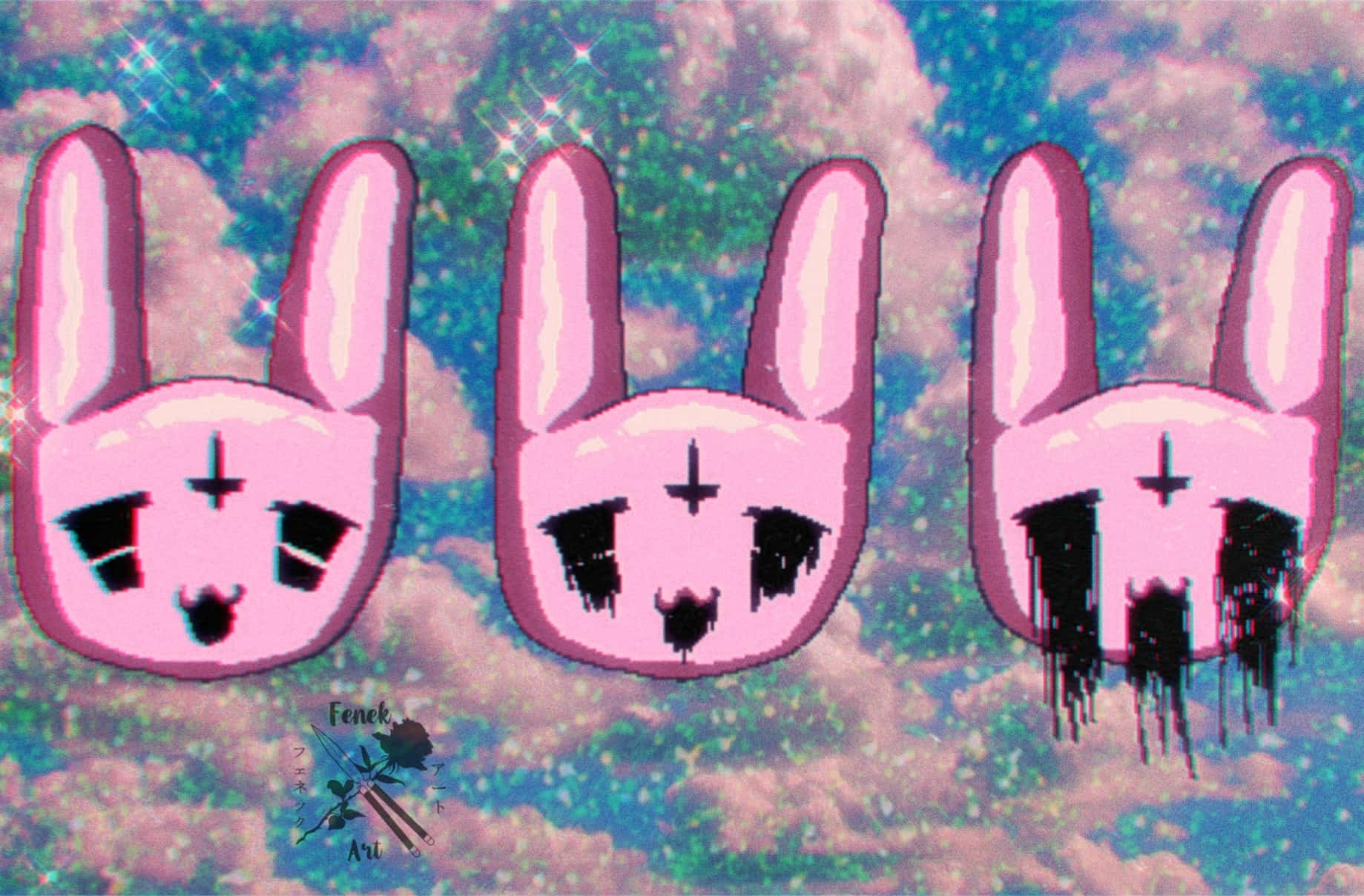 Dreamcore Trippy Bunny Faces Wallpaper