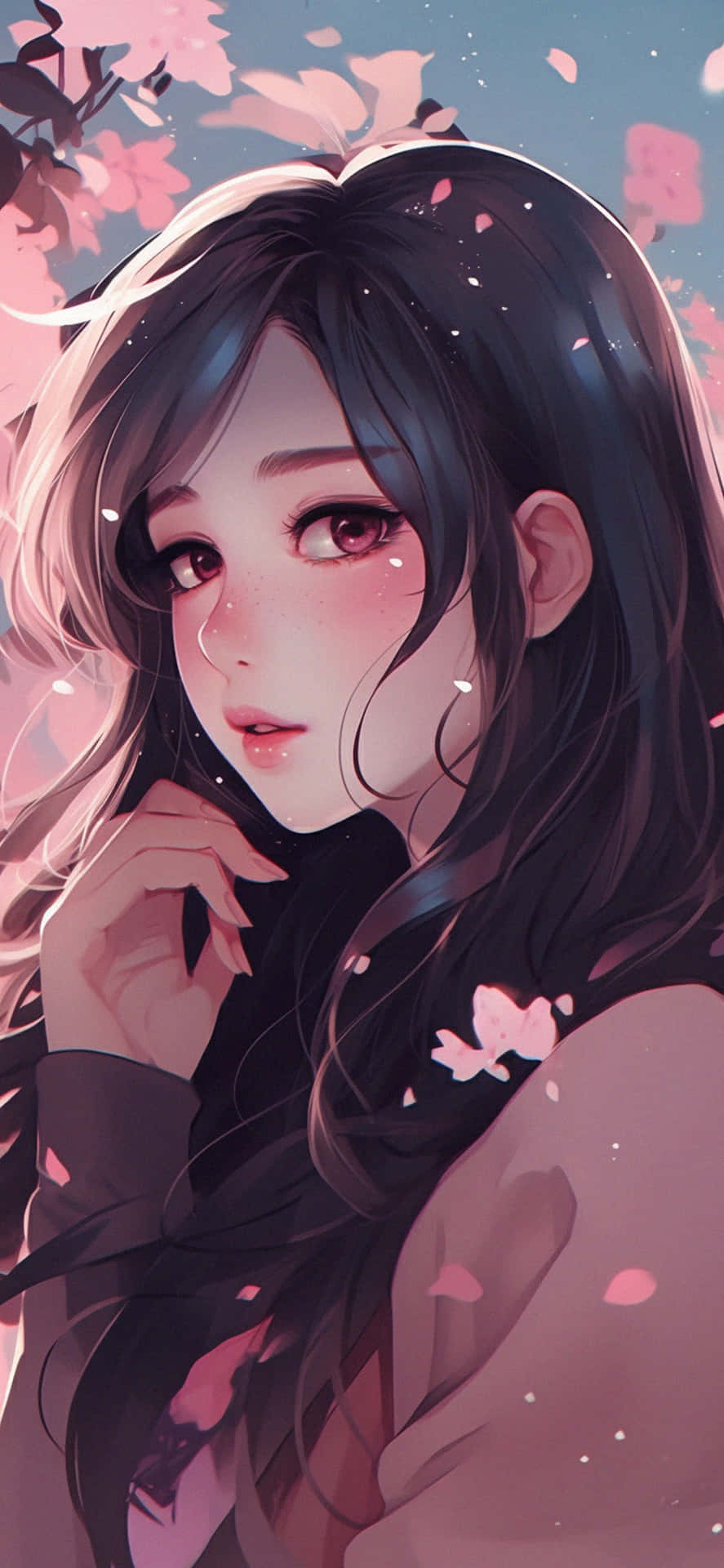 Dreamy Anime Girl Cherry Blossoms Wallpaper