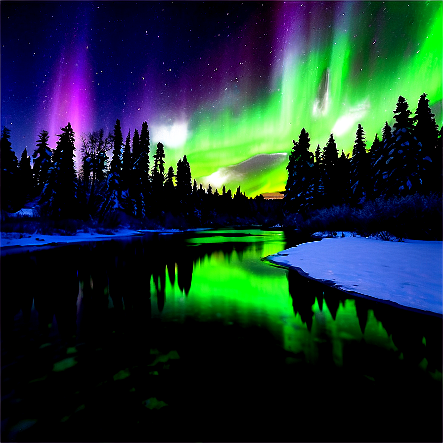 Dreamy Aurora Over River Png 06202024 PNG