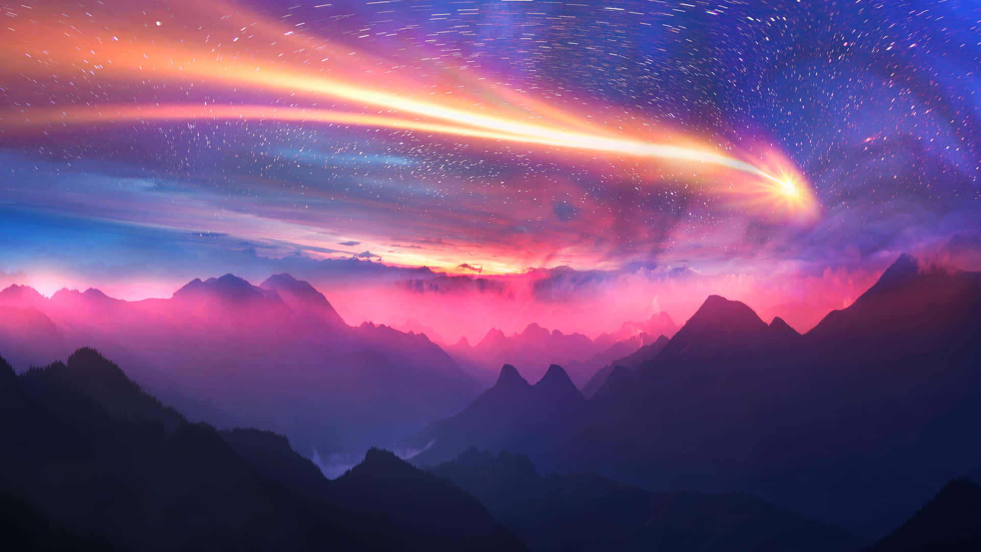 A Colorful Sky With A Star In The Sky
