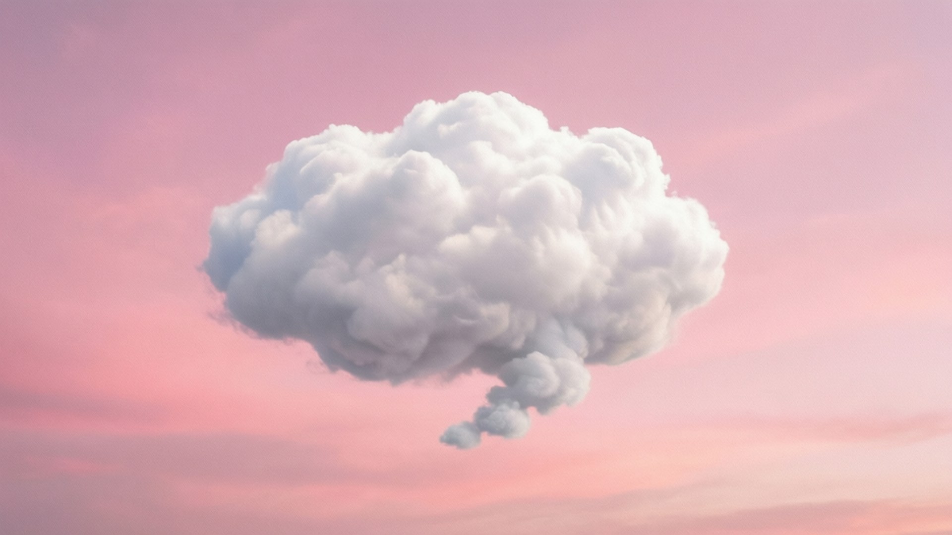 En rolig pastellbakgrunn med en sky-lignende tankeboble på en rosa himmel.