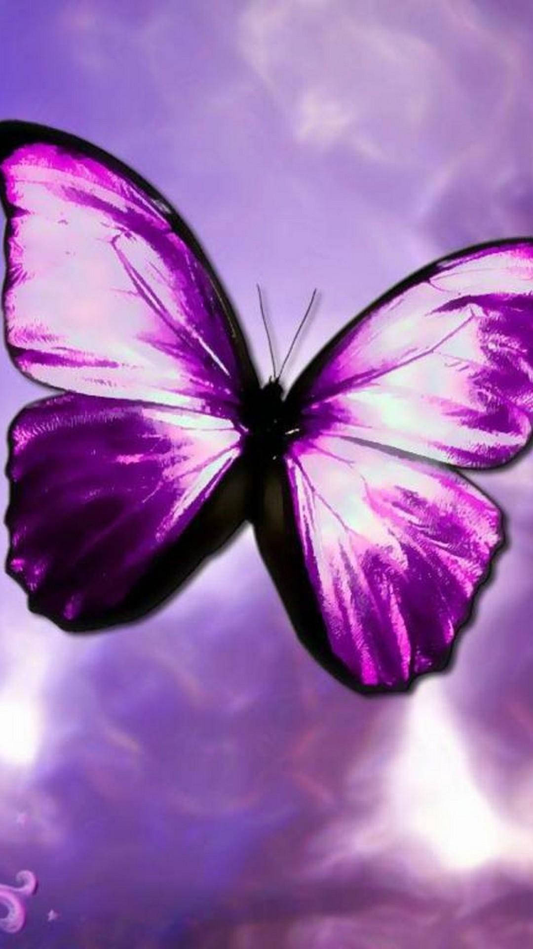 Dreamy Cloudy Purple Butterfly Phone Wallpaper