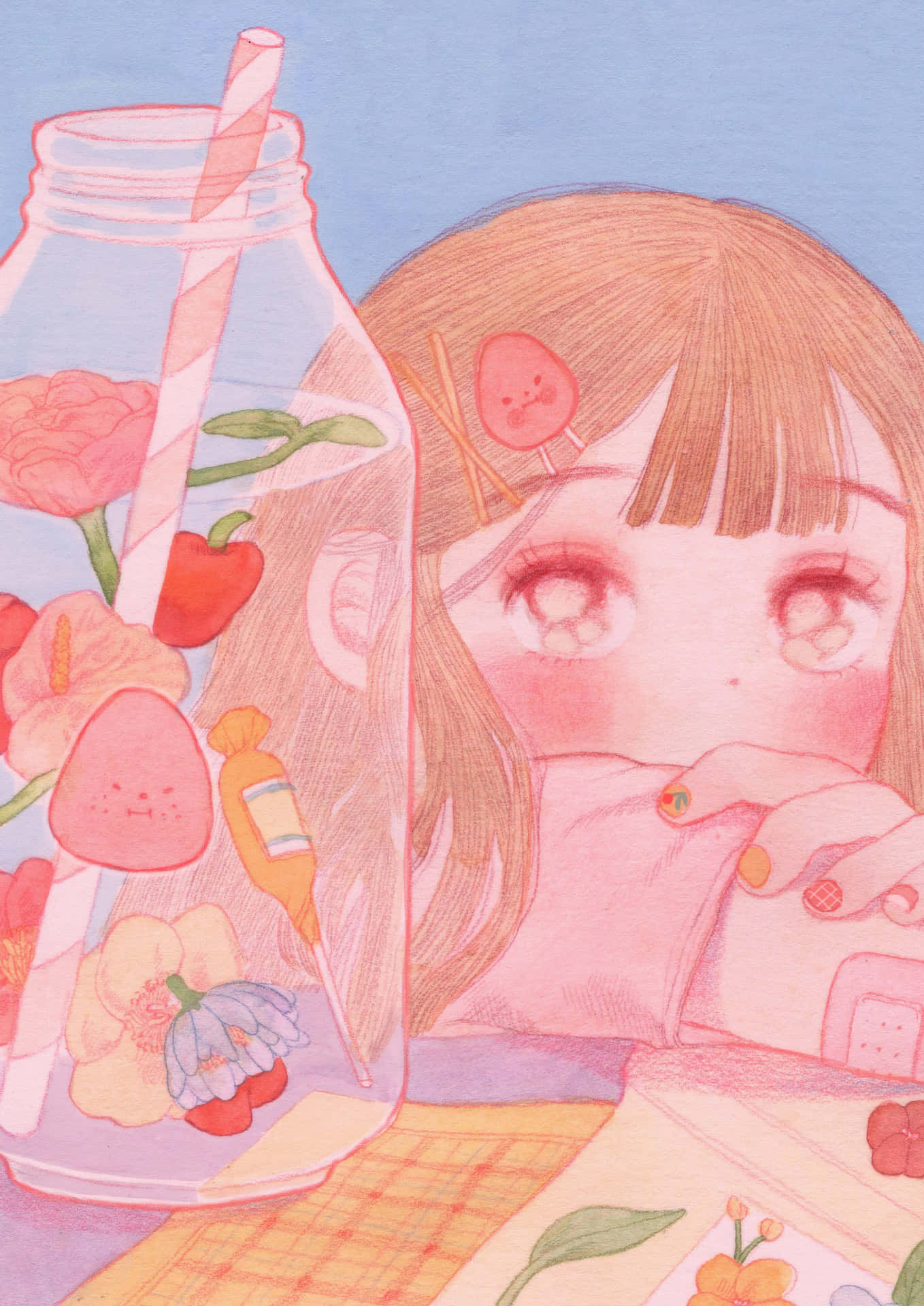 Dreamy Fruit Juice Girl Illustration Wallpaper