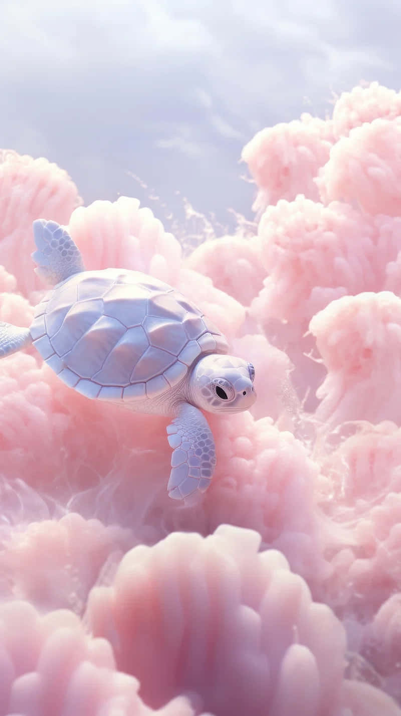 Dreamy Pink Cloud Turtle Aesthetic Wallpaper