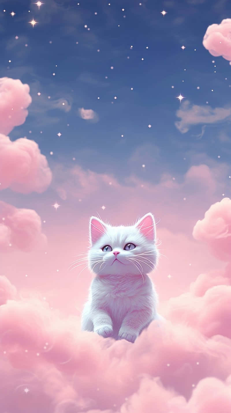 Dreamy Pink Sky Cat Wallpaper