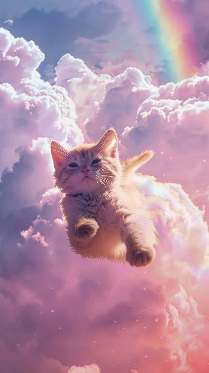 Kucing Imut Di Langit Mimpi Pelangi Wallpaper