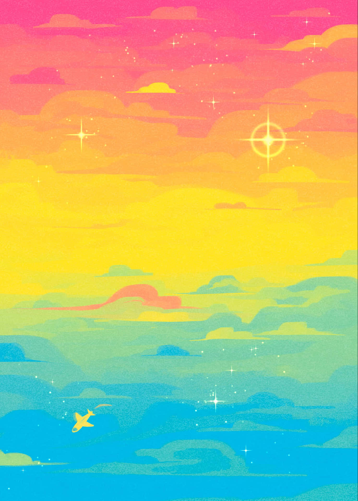 Dreamy Sunset Over Ocean Illustration Wallpaper