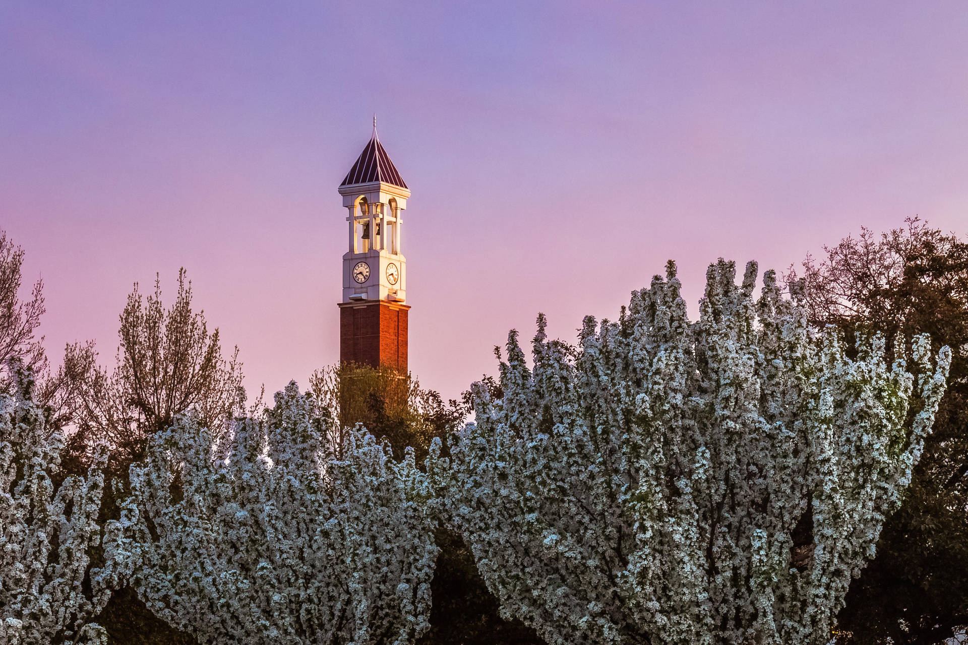 Dreamy Sunset With Purdue University Bell Tower Wallpaper