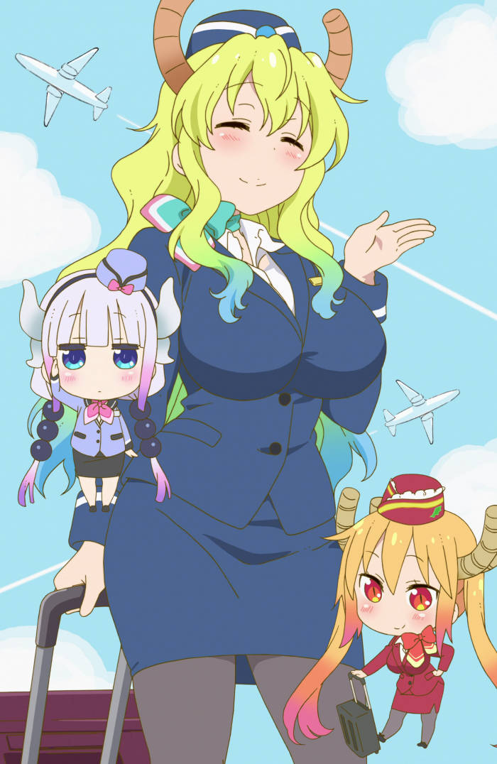 Dressed Up Lucoa, Kanna, And Tohru Phone Wallpaper