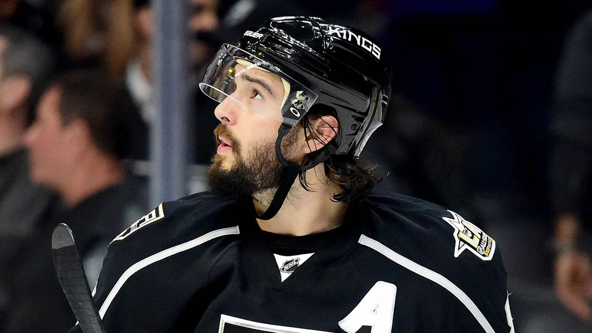 Drew Doughty Looking Upward To The Right During Game Wallpaper