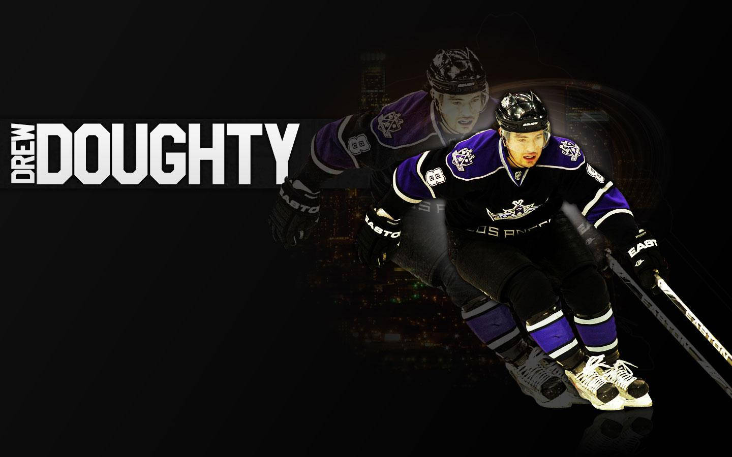 Drew Doughty With Name In Black Background Wallpaper