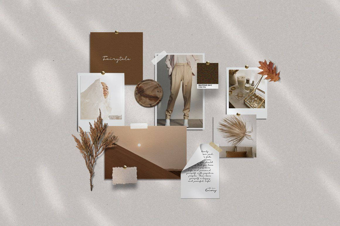 Dried Leaves And Clothes Beige Aesthetic Desktop Background