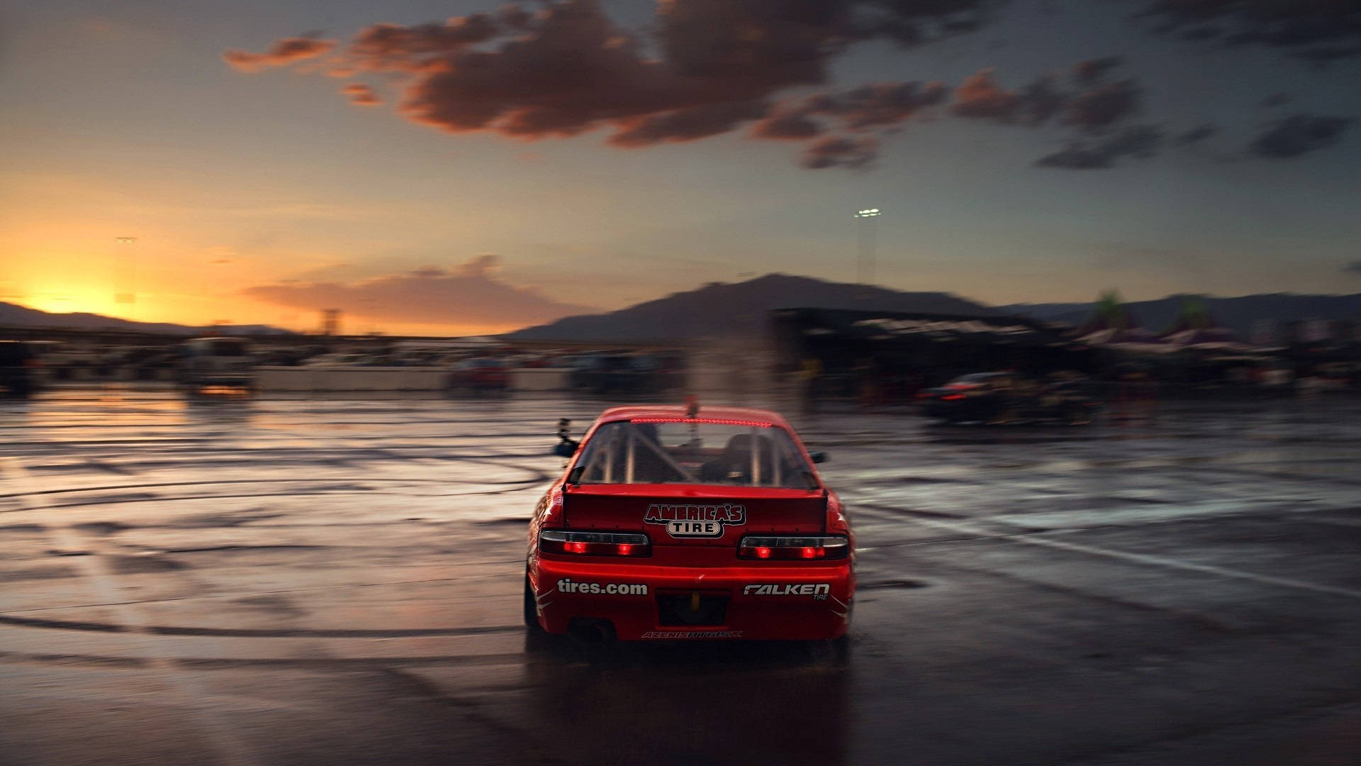 Drift Car And A Sunset Wallpaper