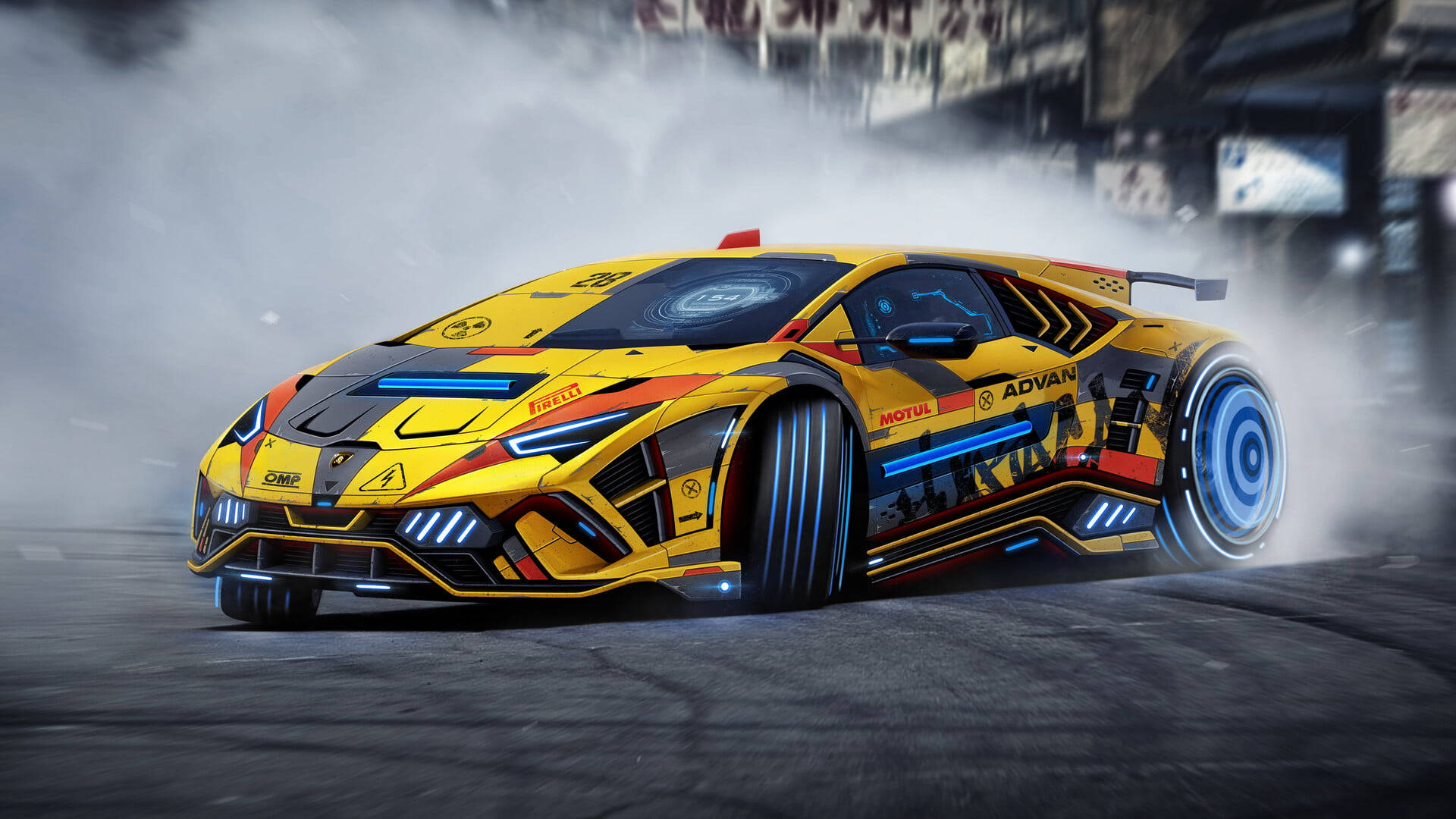 Drift Cars Futuristic Lamborghini Background