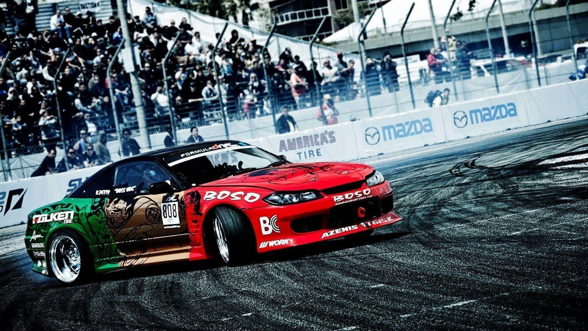 Drift Cars Red And Green Car Background