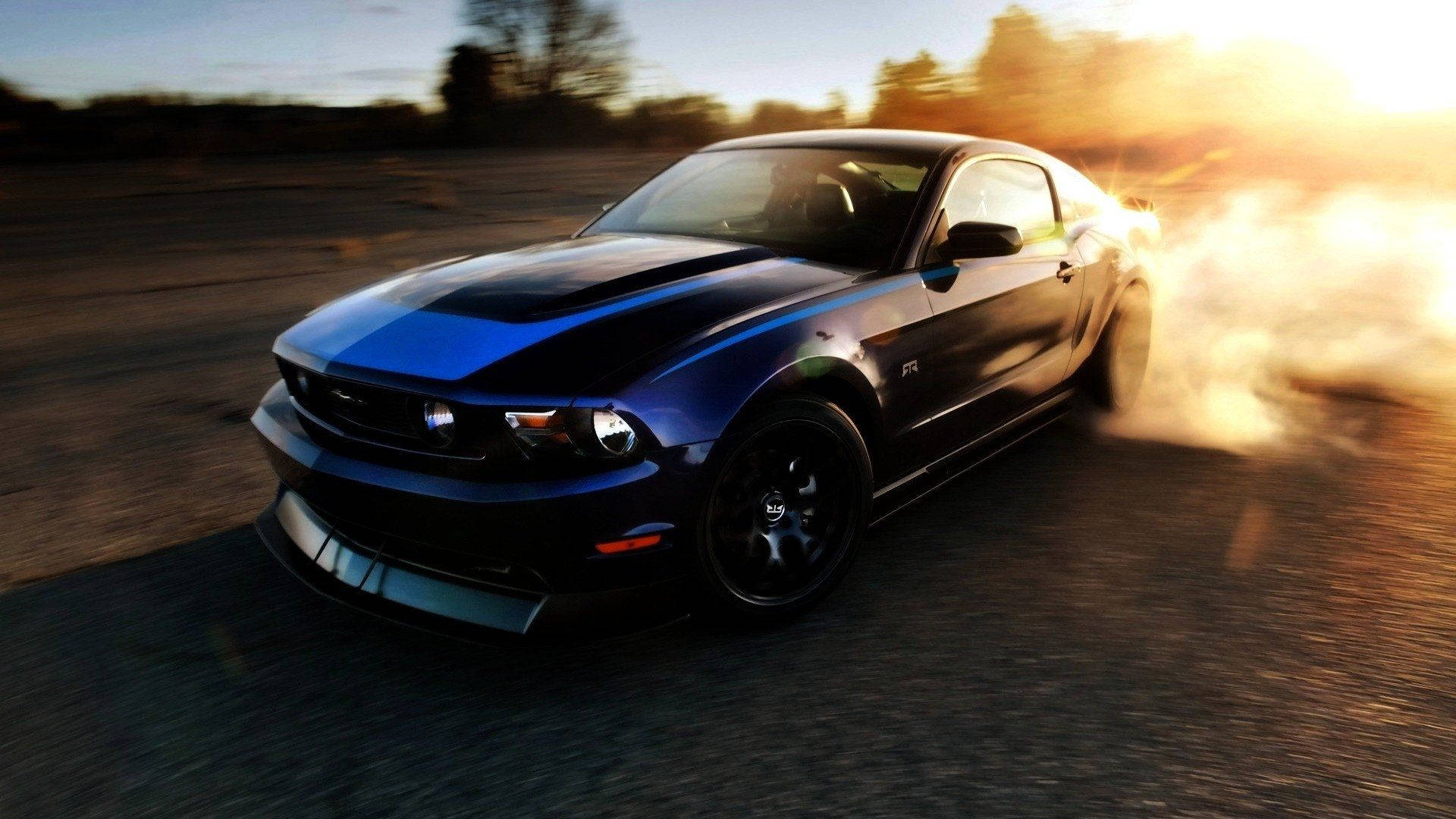 Drifting Blue Ford Mustang