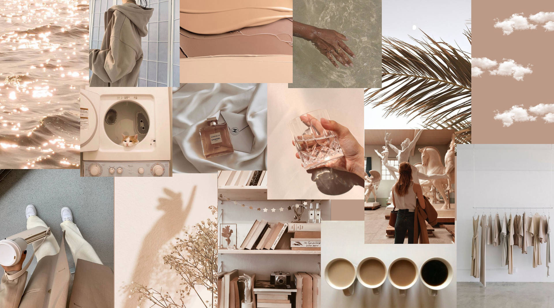 Drinks And Nature Beige Aesthetic Collage Wallpaper