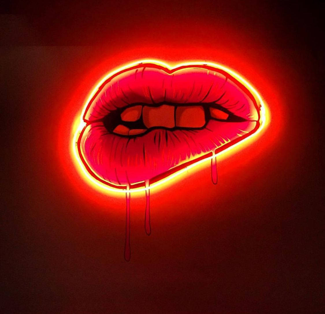 Dripping And Biting Neon Lips Wallpaper