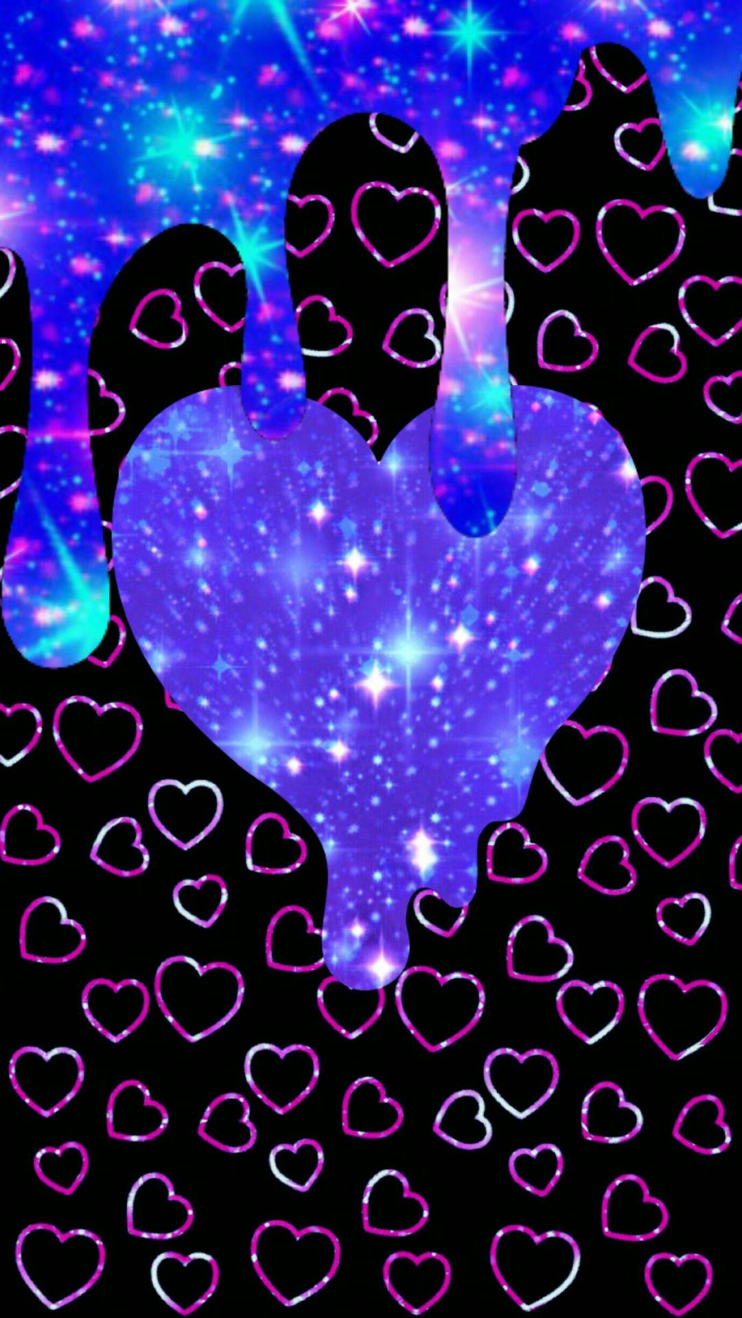 Drippy Purple Shiny Hearts Wallpaper