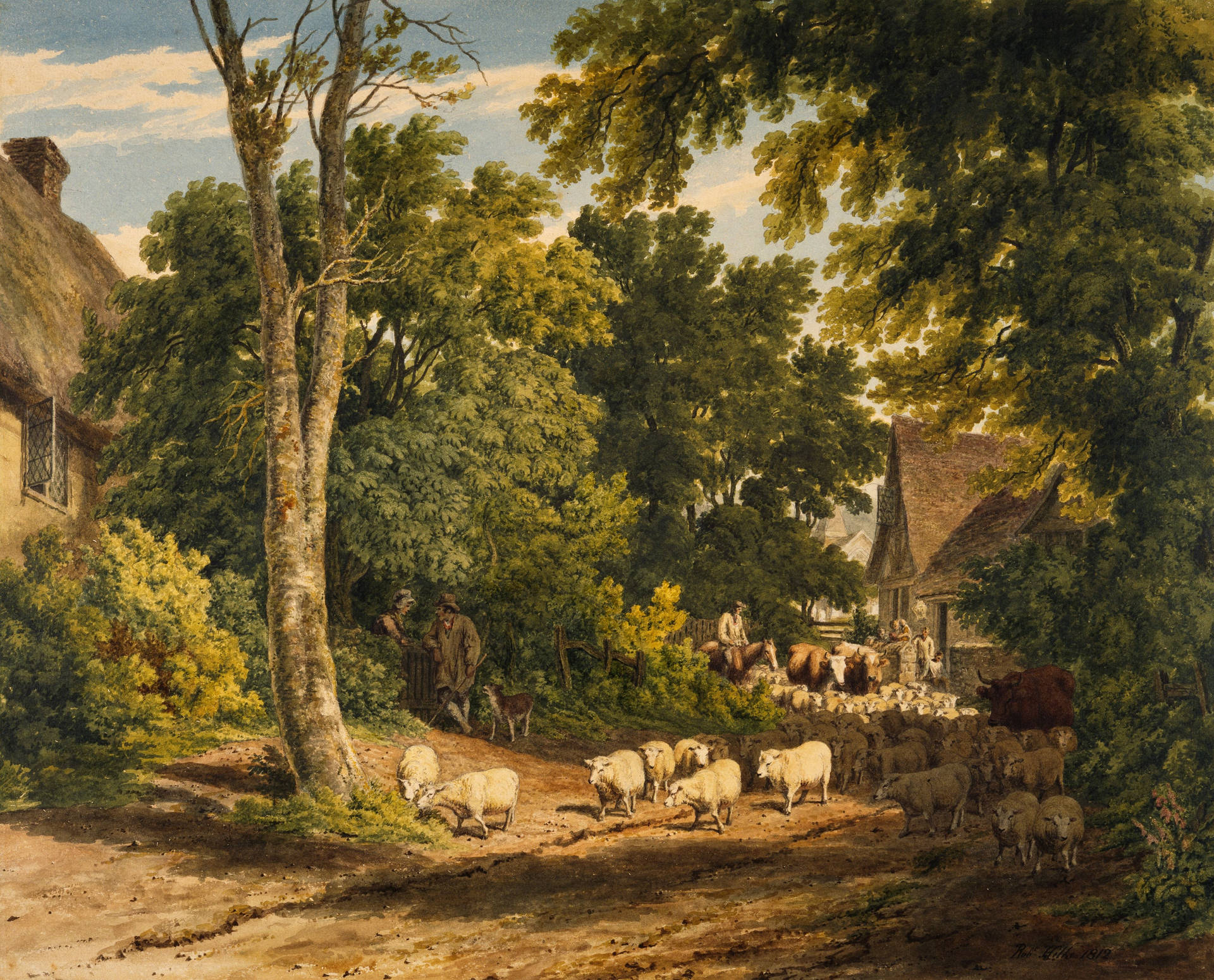 Driving Home The Flock Painting By Robert Hills Wallpaper